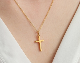 14K Solid Gold Cross Necklace gold Handmade Gift Cross Pendant Handmade Cross Simple Necklace Children Gift Women valentine day