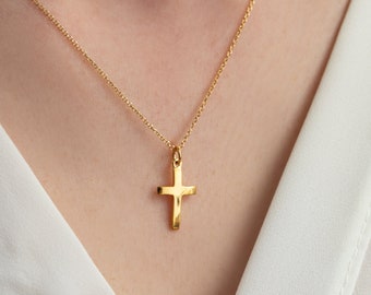 14K Gold Cross Necklace Solid Gold Handmade Gift Cross Pendant Handmade Cross Simple Necklace Children Gift Women valentine day