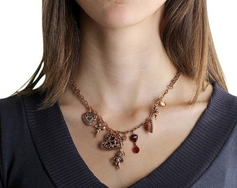 Spring Summer Branded Necklace in Stainless Steel and Copper Gold Vermeil