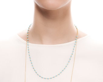 Turquoise in Sterling Silver Necklace in 22K Gold Vermeil 100% Handmade, Turquoise Necklace, Rosary