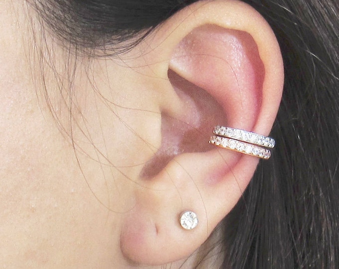 Sterling Silver Ear Cuff, CZ Pave Ear Cuff, 18K Gold Vermeil, Non