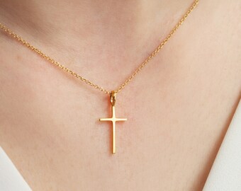 Dainty 14K Solid Gold Cross Necklace gold Handmade Gift Cross Pendant Handmade Cross Simple Necklace Children Gift Women valentine day