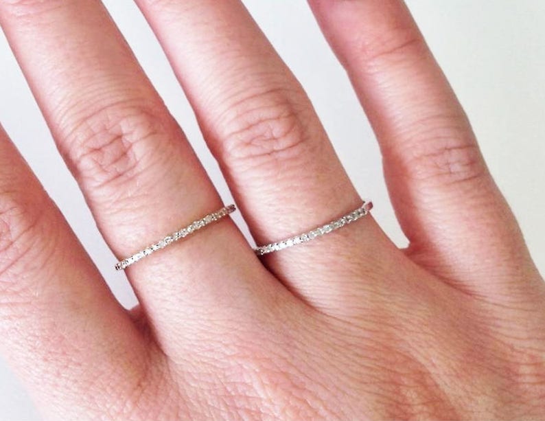 14K Solid Gold Eternity Ring Thin Full Eternity Ring Crystal Etsy