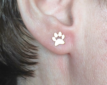 Paw Earrings Studs Sterling Silver Tiny and Thin Handmade Earrings Cute Studs