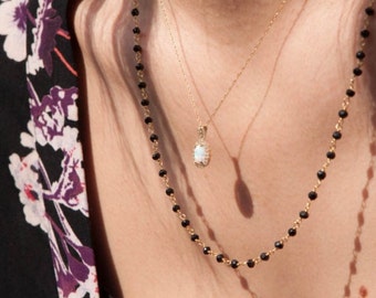 Summer Necklace Black Spinel Necklace in 22K Gold Vermeil 100% Handmade