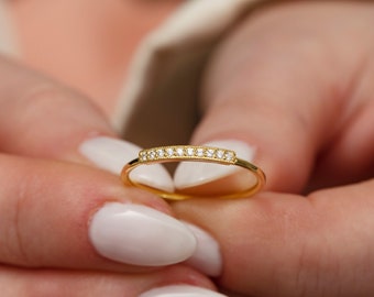 14k Diamond Band , Petite Diamond Wedding Ring , Half Eternity Minimal Ring , Stacking Diamond Ring , Handmade Ring Thin Ring