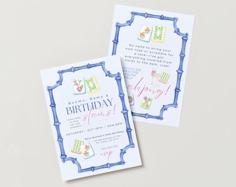 Editable Mahjong Birthday Invitation Canva Template – Custom Game Night Party Invite