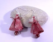 Flower Earrings Tulip Origami red with white stars, lightweight earrings, origami flower, women gift, Japanese paper, Christmas gift