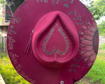 Hand Burned Wide Brim Hat