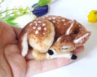 PDF FILES pattern Realistic Sleeping deer - Fawn - Needle Felt  - beginner/intermediate - The Wishing Shed craft