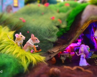The fairies invitation  - 3D Art Print Of Needle Felted Scene - Mouse - Castle - The Wishing Shed