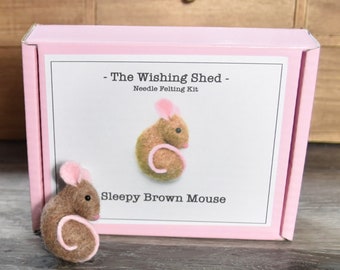 Needle Felting Kit - Sleeping Brown Mouse - Beginner / Intermediate  - The Wishing Shed -  Decoration / Ornament Gift