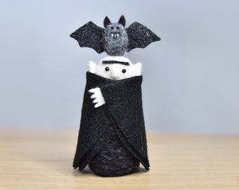 Miniature Dracula Doll & Pet Bat - Needle felt - PDF pattern - Halloween Craft - The Wishing Shed