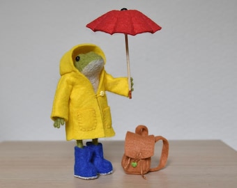 Miniature Raincoat - Welling Boots - Rucksack - Umbrella - For Frog Doll - Sewing Pattern - Felt - Easy Sew - Instant Download