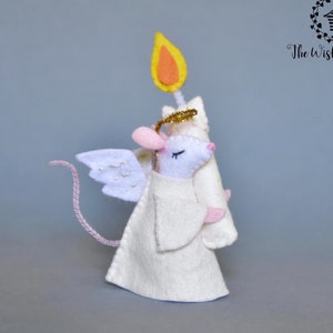 PDF FILES - Angel Mouse With Candle - Felt Sewing Pattern -  Christmas Tree Ornament - Topper - Bauble - The Wishing Shed