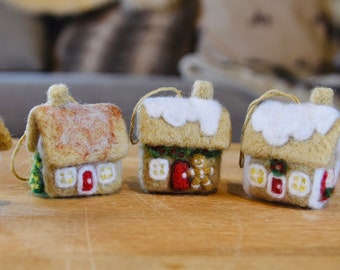 PDF FILES Needle Felt Christmas Tree Ornament Pattern - Gingerbread Bread Houses  - The Wishing Shed