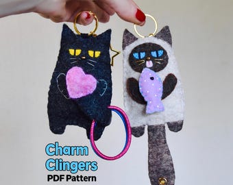 PDF FILES - Felt Cat Ornament Pouch Sewing Pattern Charm Clingers  Keyring
