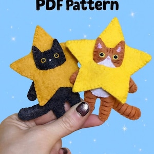 Pdf-bestanden - Star Cat - vilten ornament - naaipatroon kitten - direct downloaden