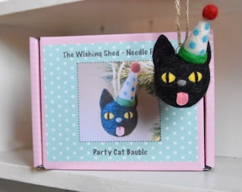 Needle Felting Bauble Kit - Party Cat - Beginner / Intermediate  - The Wishing Shed -  Decoration / Ornament Gift