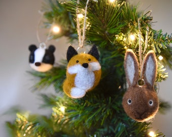 DIY PDF PATTERN - Needle Felt Animal Baubles - Fox - Badger - Hare - Decorations - Hanging Ornaments - The Wishing Shed