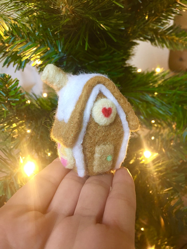 Needle Felted Miniature Gingerbread House One Of A Kind Christmas Ornament Handmade Art image 2