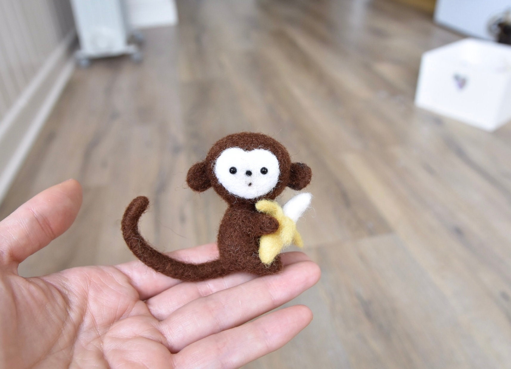 Needle Felted Miniature Monkey With Banana - One of a Kind Needle Felted Miniature Monkey With Banana - One of a Kind