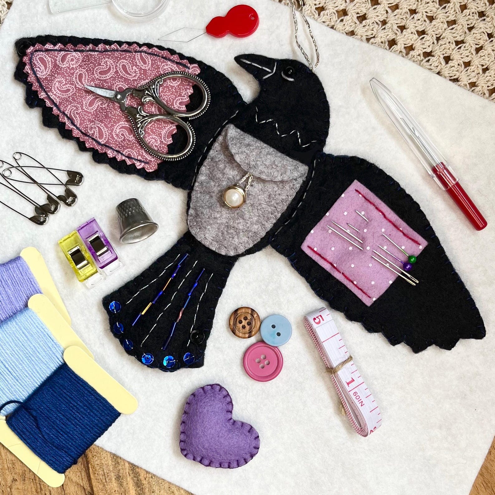 PDF FILES - Luna the Crow Sewing Case - Raven keepsake Pattern by ...