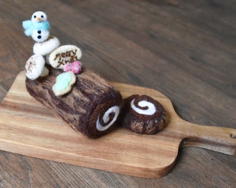 Needle Felted Realistic Food - Chocolate Yule Log - One Of A Kind  - Xmas Decor - Ornament - Handmade - Art - Lifelike Sculpture