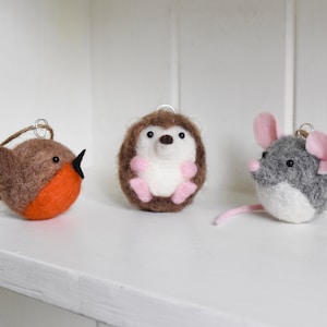 DIY PDF PATTERN - Needle Felt Animal Baubles - Mouse Hedgehog Robin - Decorations - Hanging Ornaments - The Wishing Shed