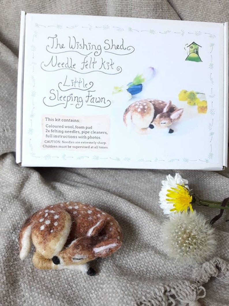beginner intermediate The Wishing Shed Baby Deer Bambi Decoration Ornament Gift craft work Needle Felt Little Sleeping Fawn kit