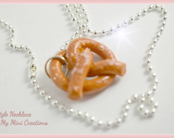 Salted Pretzel Necklace, Miniature Food, Miniature Food Jewelry, Food Jewelry