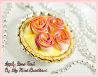 Apply Rose Tart Necklace, Miniature food, Miniature Food Jewelry