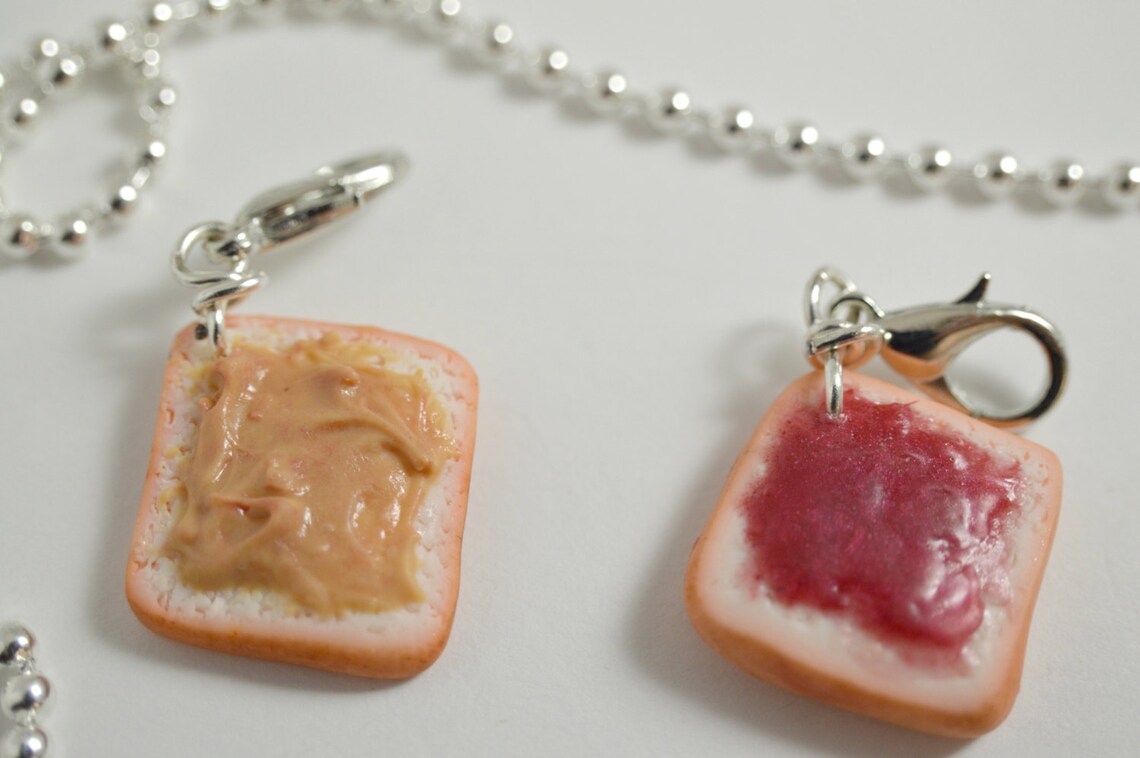 Peanut Butter & Jelly Best Friend Necklaces, Miniature Food, Miniature Food Jewelry, Food