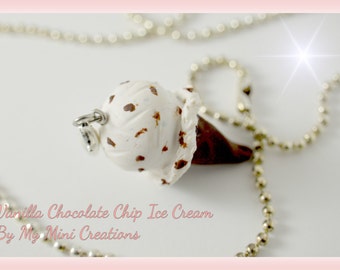 Vanilla Chocolate Chip Ice Cream Necklace , Miniature Food, Food Jewelry, Miniature Food Jewelry, Ice Cream Charm