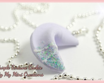 Purple Fortune Cookie Necklace, Miniature Food, Miniature Food Jewelry, Food Jewelry