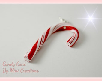 Candy cane charm, Polymer clay, Christmas charm, Miniature food, miniature food jewelry