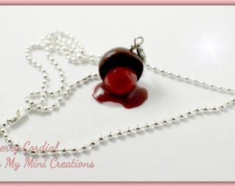 Cherry Cordail Necklace, Polymer clay, Miniature food, Miniature Food Jewelry