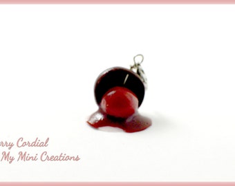 Cherry Cordail Charm, Polymer clay, Miniature food, Miniature Food Jewelry