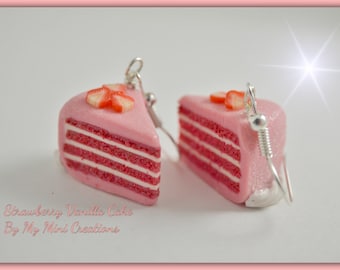 Food jewelry, Strawberry Cake with Vanilla Filling Earrings , Miniature Food Jewelry,  Miniature Food,