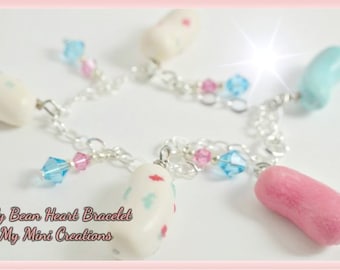 Jelly Bean Heart Bracelet, miniature food jewelry, miniature food. sterling silver, Easter