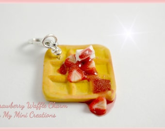 Strawberry Waffle with Cream Cheese Charm, Polymer Clay, Miniature Food, Miniature Food Jewelry