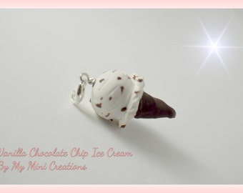 Vanilla Chocolate Chip Ice Cream Charm , Miniature Food, Food Jewelry, Miniature Food Jewelry, Ice Cream Charm