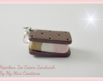 Napoleon Ice Cream Sandwich Charm , Miniature Food, Food Jewelry, Miniature Food Jewelry, Ice Cream Charm