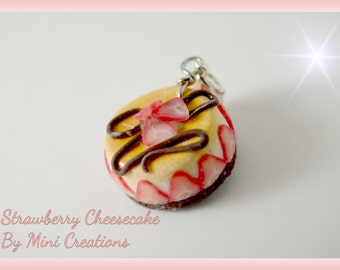 Strawberry Cheesecake Charm , Miniature food, Miniature Food Jewelry, Polymer Clay