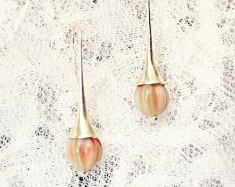 Mocha Pink Earrings Silver - Green Jewelry for Mother - Simple Ear Drop - Gift For Daughter - Casual Melon Jewelry - bridal earring under 20