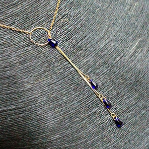 Cobalt gold lanyard Royal blue necklace Luxury tassel necklace Ring drop jewelry for women birthday gift for wife Long necklace CVB04 image 1