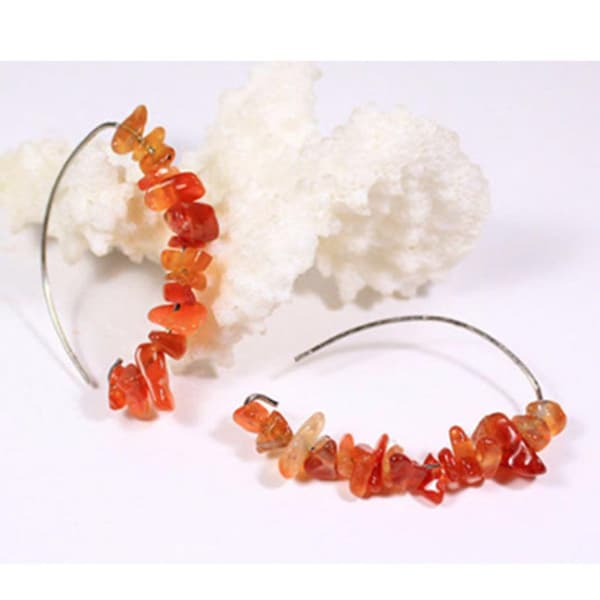 Carnelian Earrings Gemstone Jewelry - Cluster Ear Orange Earrings Statement - Summer Jewelry Sale Gift for Her - Girlfriend Gift under 30