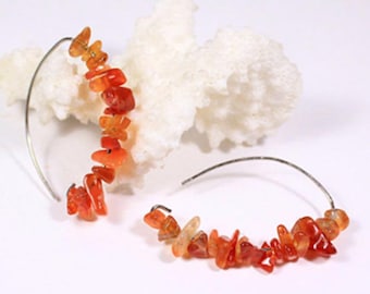 Carnelian Earrings Gemstone Jewelry - Cluster Ear Orange Earrings Statement - Summer Jewelry Sale Gift for Her - Girlfriend Gift under 30