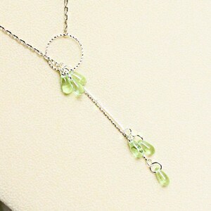 Lime Silver Necklace Gift for Daughter - Olive Green Pendant Light Green Jewelry Adjustable - Original Cascade Long Necklace for Wife Gift