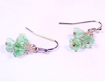 Lime Green Earrings Drops Flower - 925 Silver Mint Earrings Gift Daughter Summer Jewelry for Women Gift - Tiny Minimalist Earrings for Child